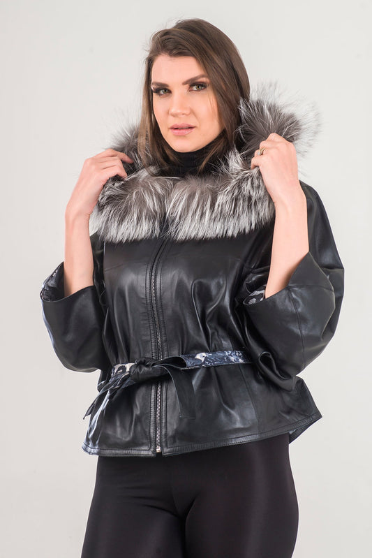 Eliese Luxe Fur-Trimmed Double-Faced Leather Jacket-CW Leather-Eliese Luxe Fur-Trimmed Double-Faced Leather Jacket-Woman's Leather Jacket