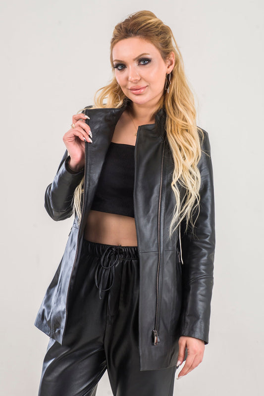Evelyn Sleek Asymmetrical Leather Jacket-CW Leather-Evelyn Sleek Asymmetrical Leather Jacket-Woman's Leather Jacket
