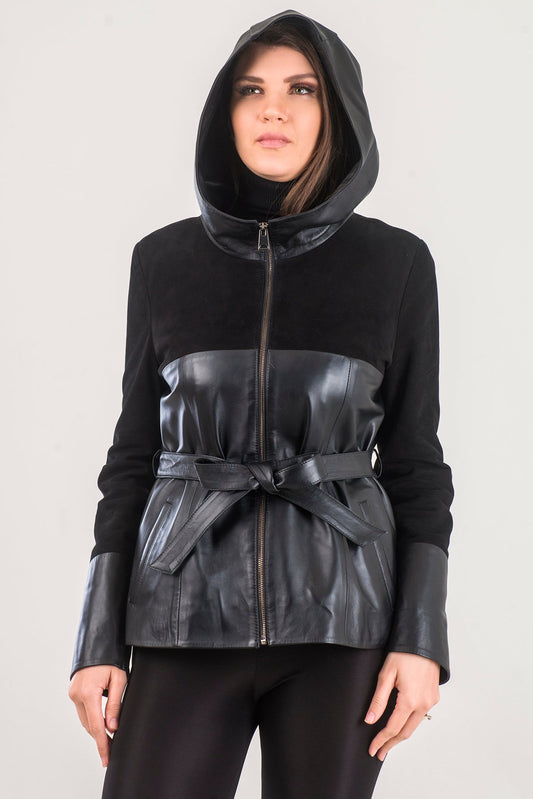 Lisa Hooded Leather and Suede Jacket-CW Leather-Lisa Hooded Leather and Suede Jacket-Woman's Leather Jacket